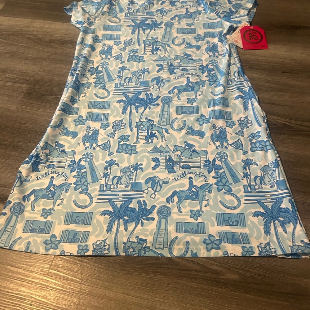 Kaeli Smith Blue and White Equestrian Print Midi Dress - Picture 4 of 7